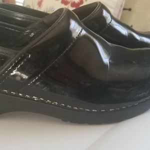 Black patent Sanita clogs